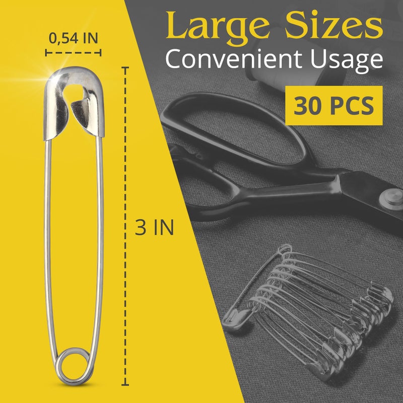 Reluen 30 Pack Extra Large Safety Pins 3 Inch - Safety Pins for Sewing, Durable Stainless Steel Design for Secure Hold, Rust Resistant and Long-Lasting, Good for Quilting, Decorating, and DIY-Crafts - Image 2